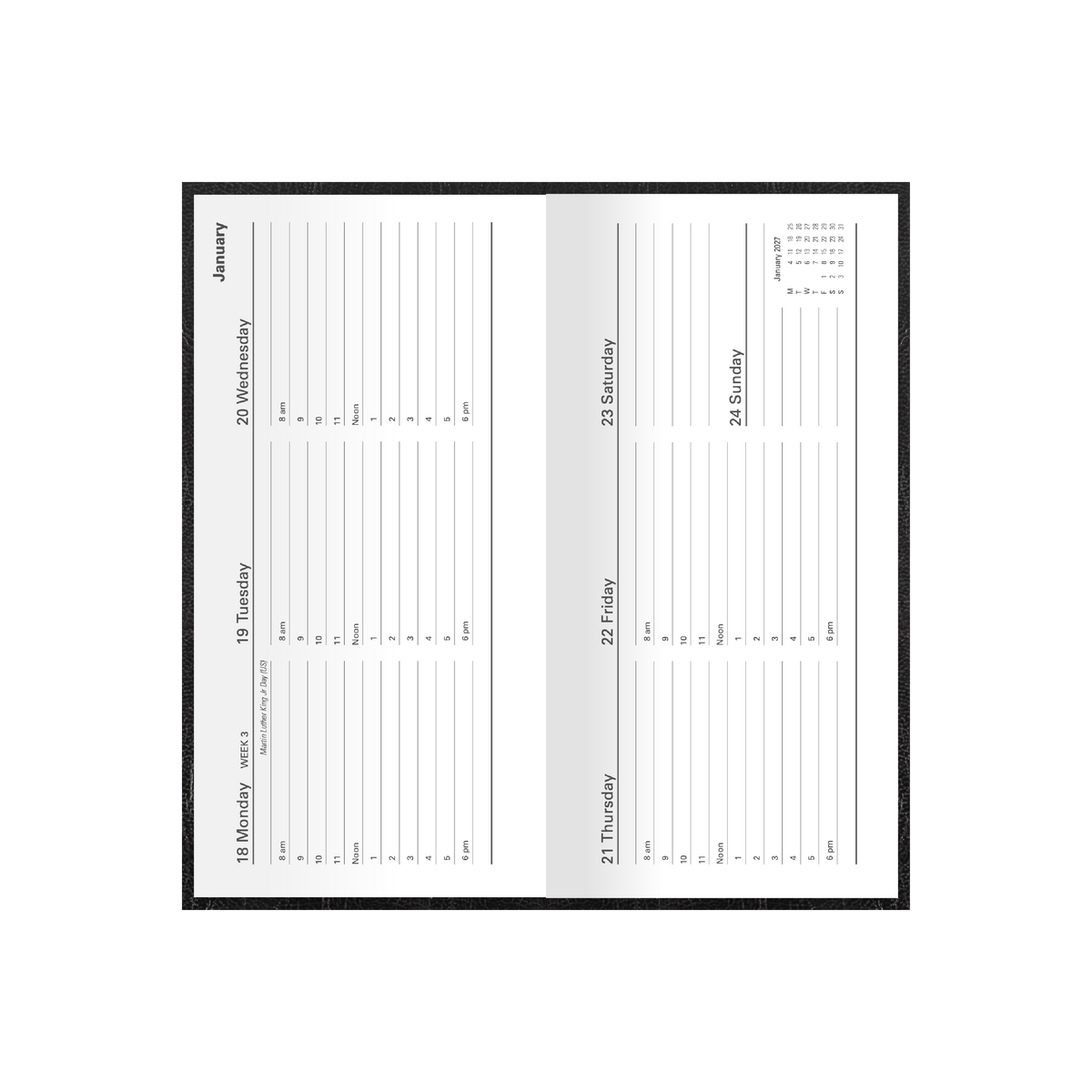 2027 Calendar Year Diary/Planner - 12 Month B6/7 Slimline Week to View - Hard Cover - Collins Kyoto Range