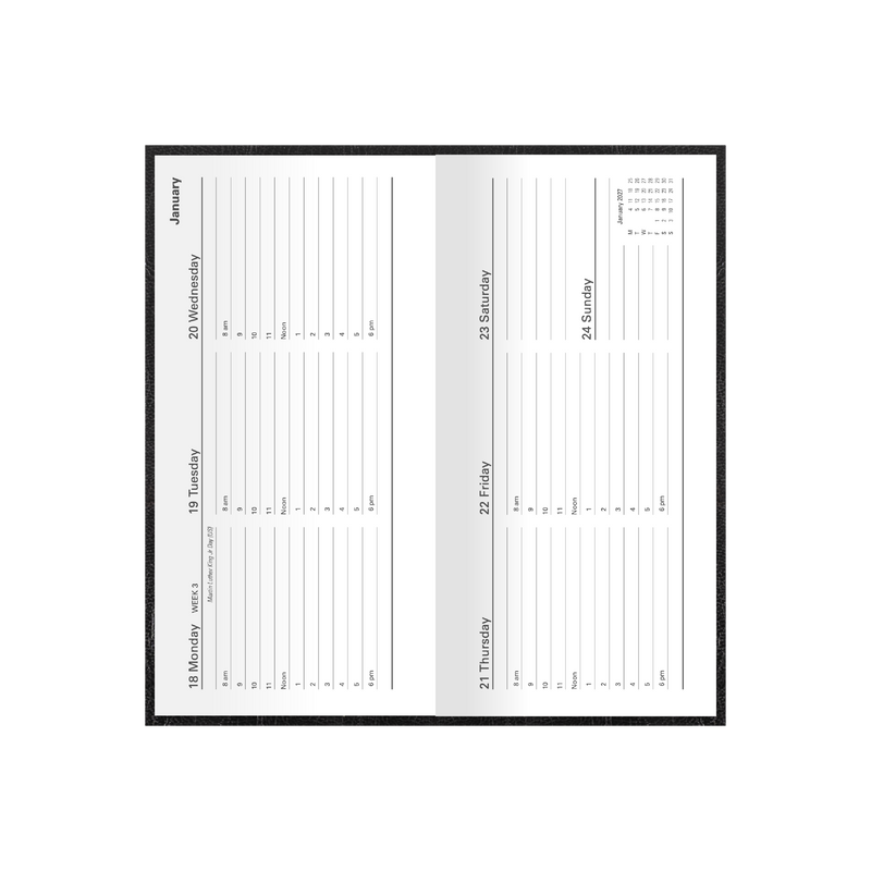 2027 Calendar Year Diary/Planner - 12 Month B6/7 Slimline Week to View - Hard Cover - Collins Kyoto Range