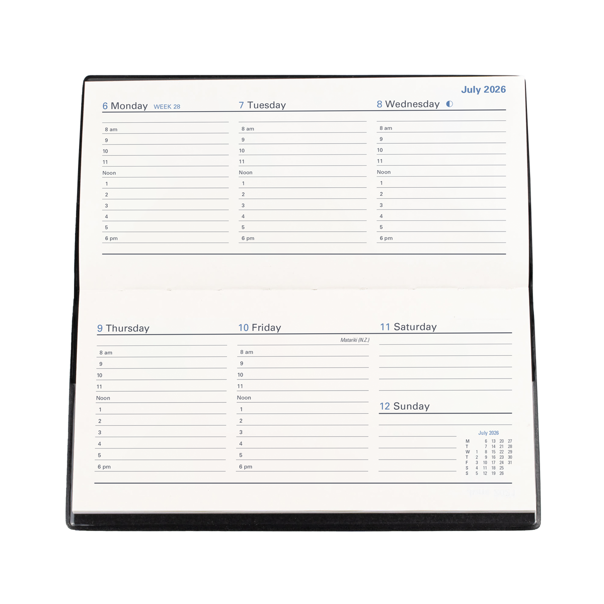 Belmont Calendar Year 2026 Diary/Planner, Week to View (Landscape), B6/7 Hard Cover