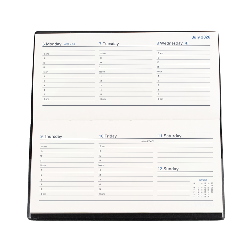 Belmont Calendar Year 2026 Diary/Planner, Week to View (Landscape), B6/7 Hard Cover