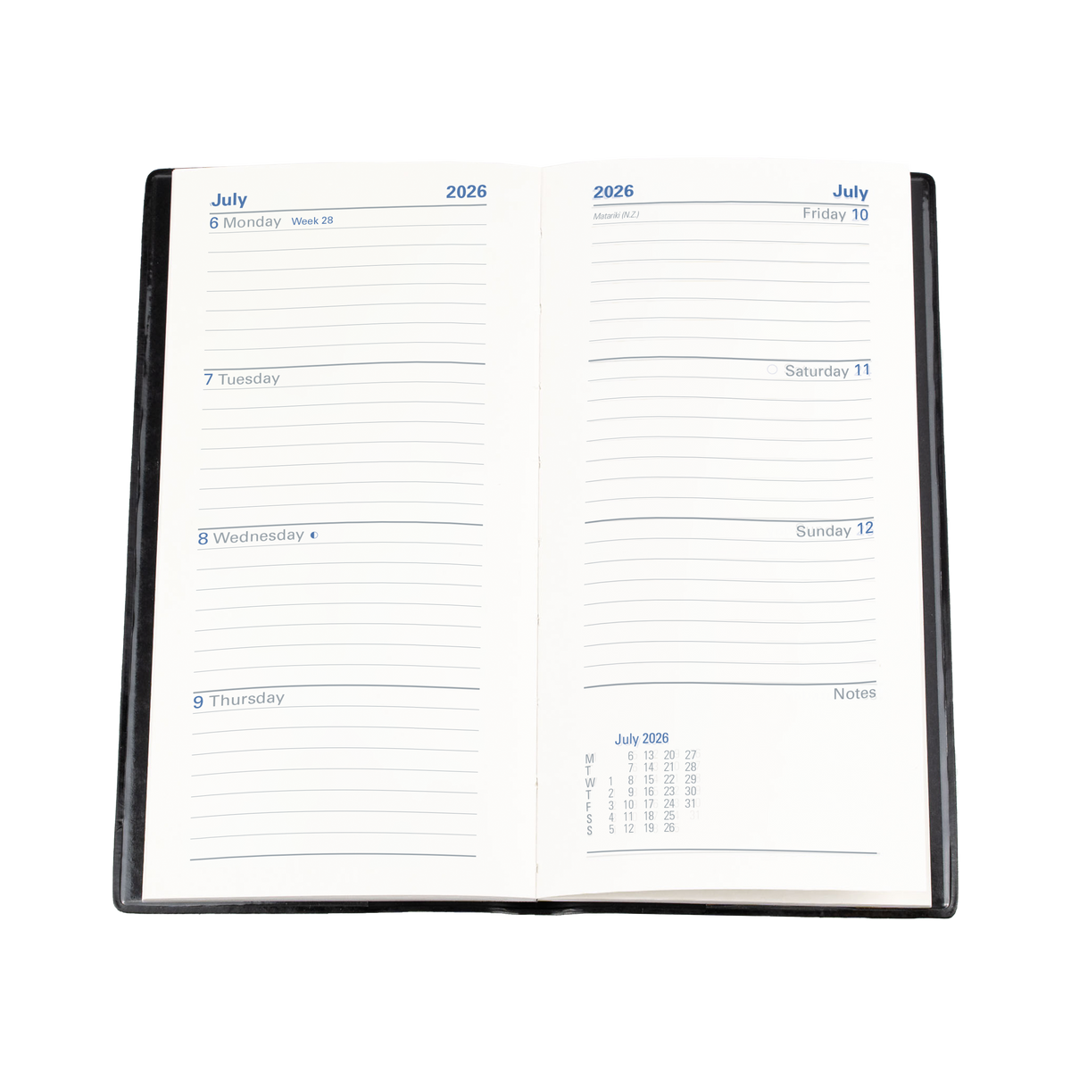 Belmont Slimline Calendar Year 2026 Diary/Planner, Week to View (Portrait), B6/7 Padded Cover