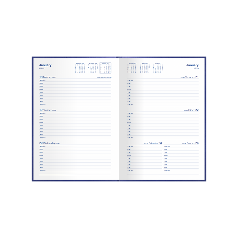 2027 Calendar Year Diary/Planner - 12 Month A5 Week to View - Hard Cover - Collins Kingsgrove Range