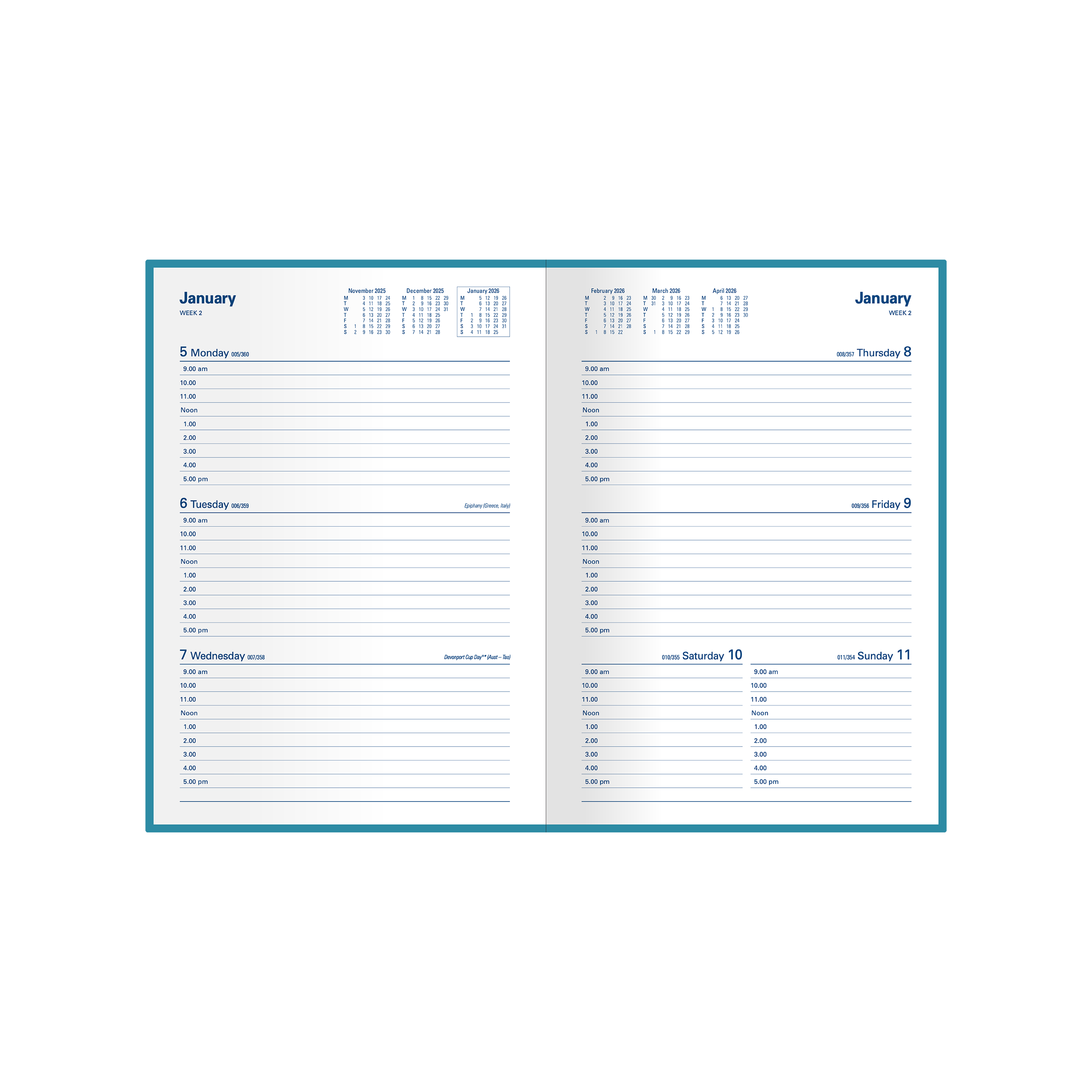 Belmont Calendar Year 2026 Diary/Planner, Week to View, A5 Hard Cover