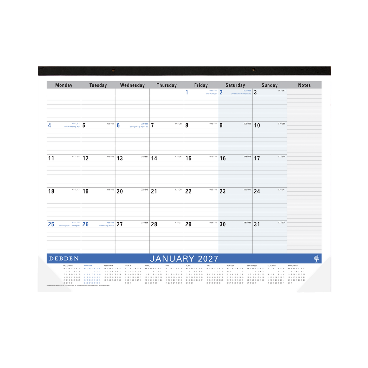 2027 Calendar Year Diary/Planner - 12 Month A2 Month to View - Cardboard - Collins Desktop Planner Range