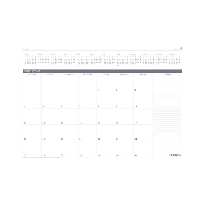 2027 Calendar Year Diary/Planner - 12 Month A2 Month to View - Refill - Collins Desktop Planner Refill Range