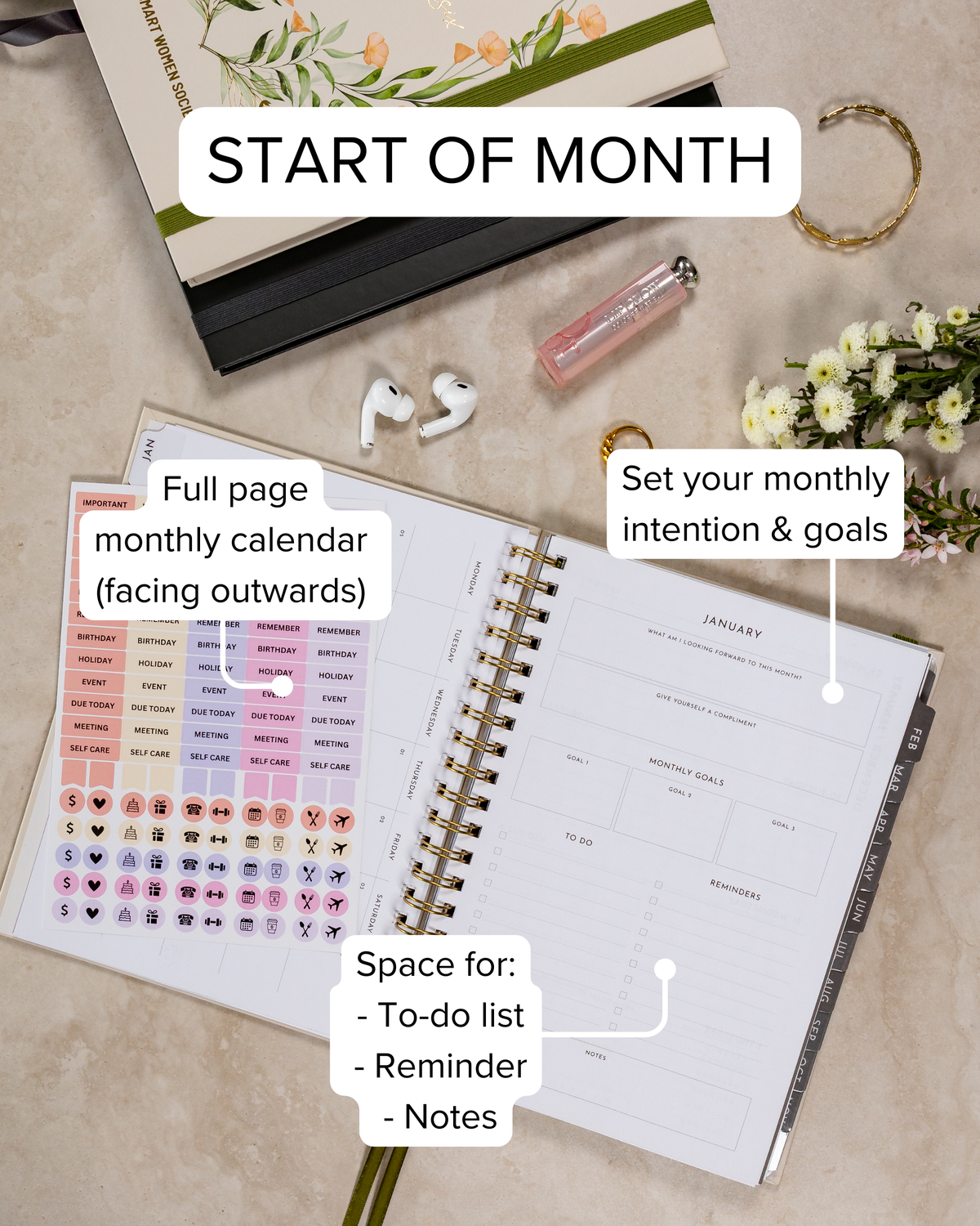 Smart Women Society Calendar Year 2026 Diary/Planner, Week to View, B5 Wiro Bound -Charcoal
