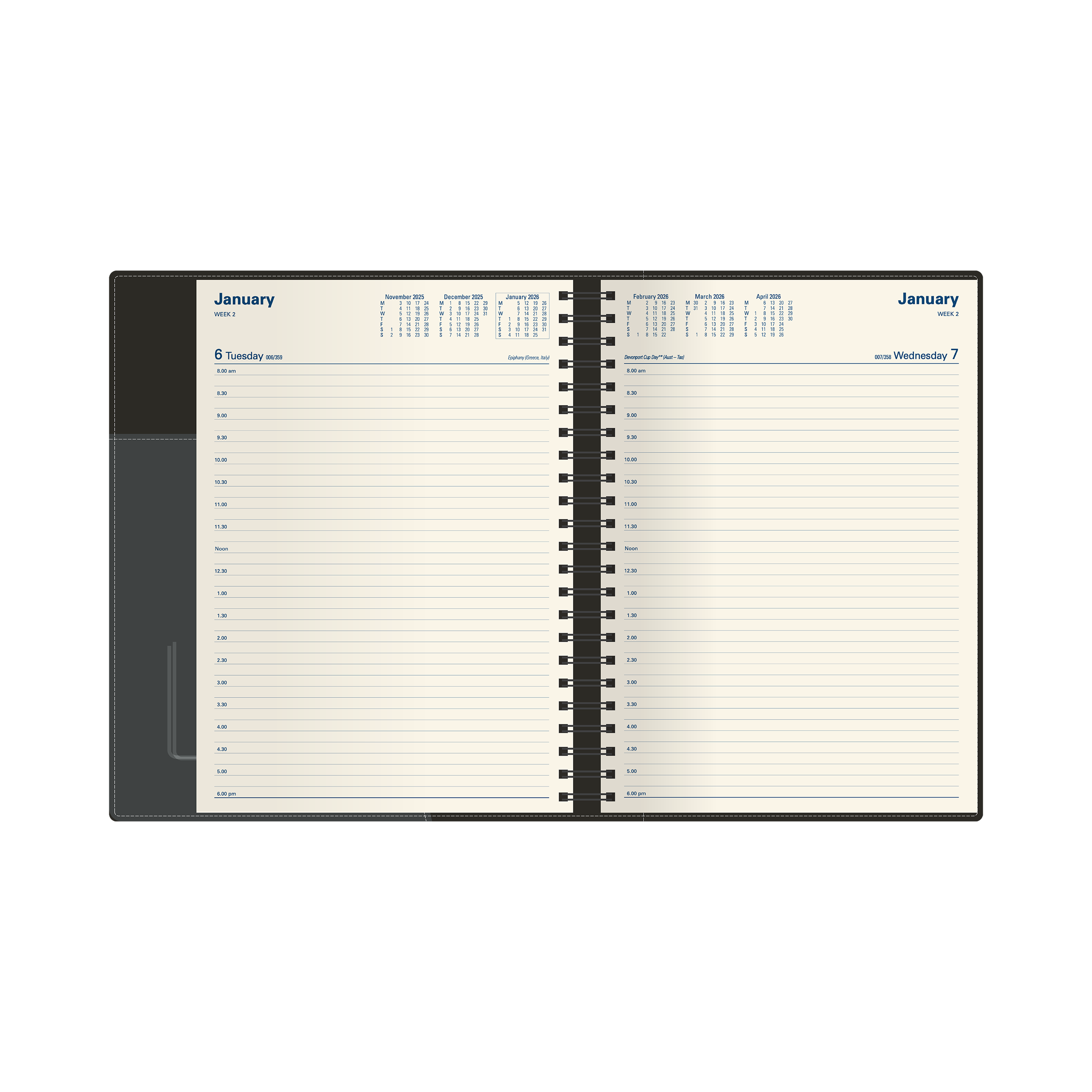 Associate II Calendar Year 2026 Diary/Planner, Day to Page, A4 PU Hard Cover