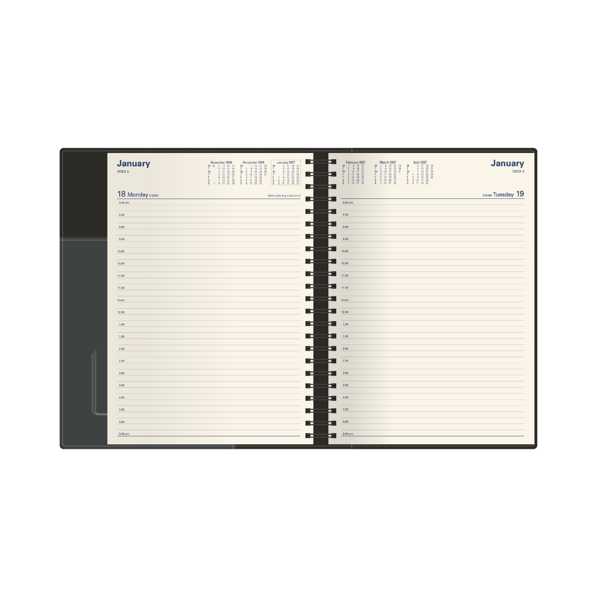 2027 Calendar Year Diary/Planner - 12 Month A4 Day to Page - PU Padded Cover - Collins Associate II Range