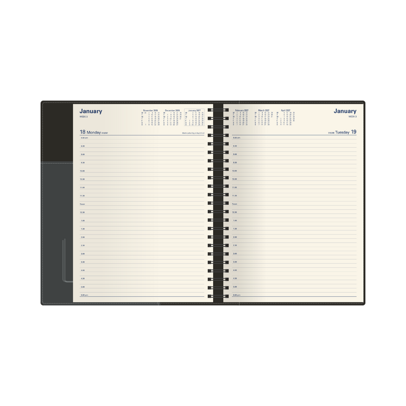 2027 Calendar Year Diary/Planner - 12 Month A4 Day to Page - PU Padded Cover - Collins Associate II Range