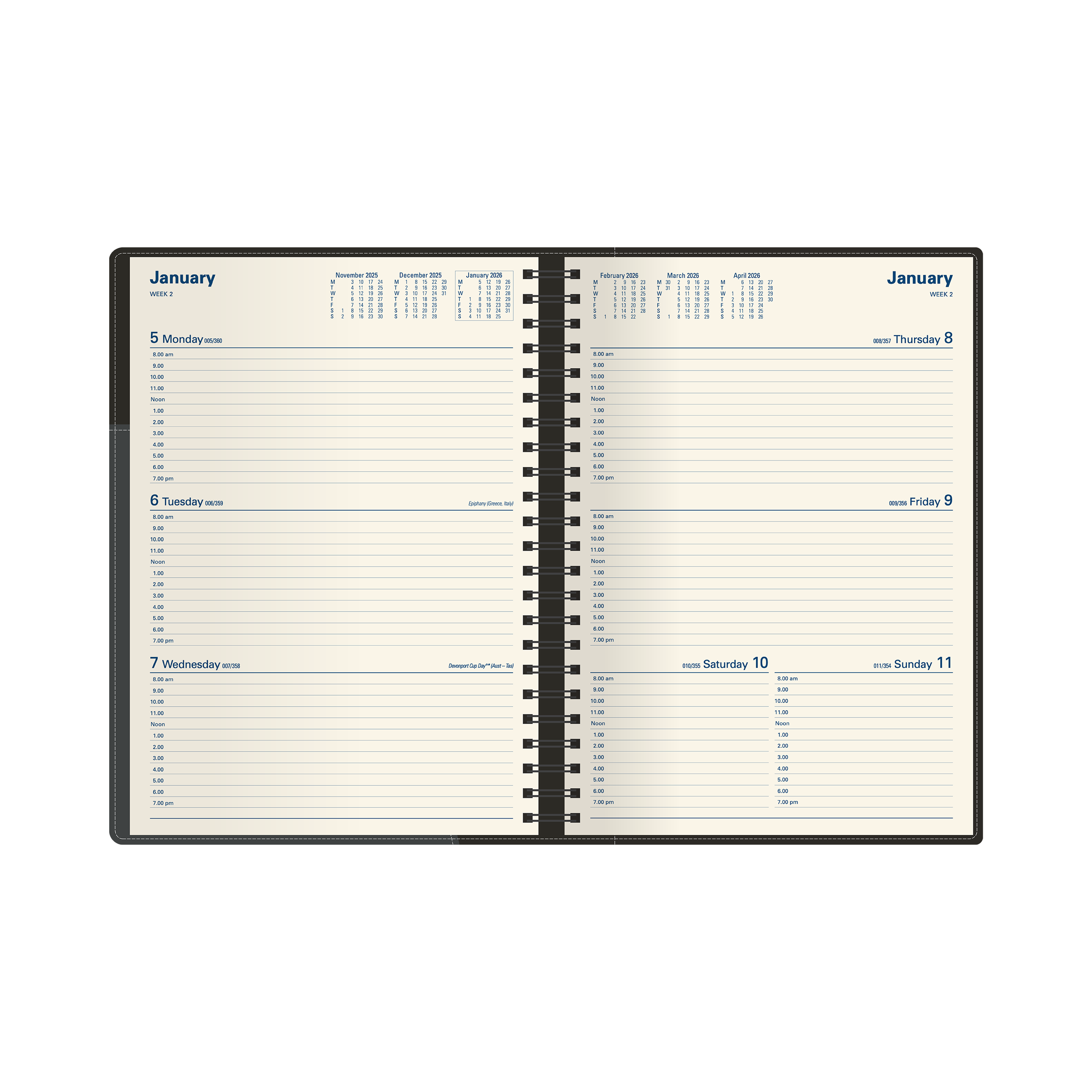 Associate II Calendar Year 2026 Diary/Planner, Week to View, A4 PU Hard Cover