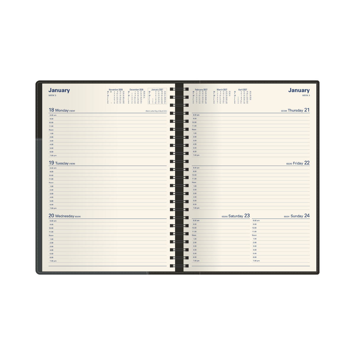 2027 Calendar Year Diary/Planner - 12 Month A4 Week to View - PU Padded Cover - Collins Associate II Range
