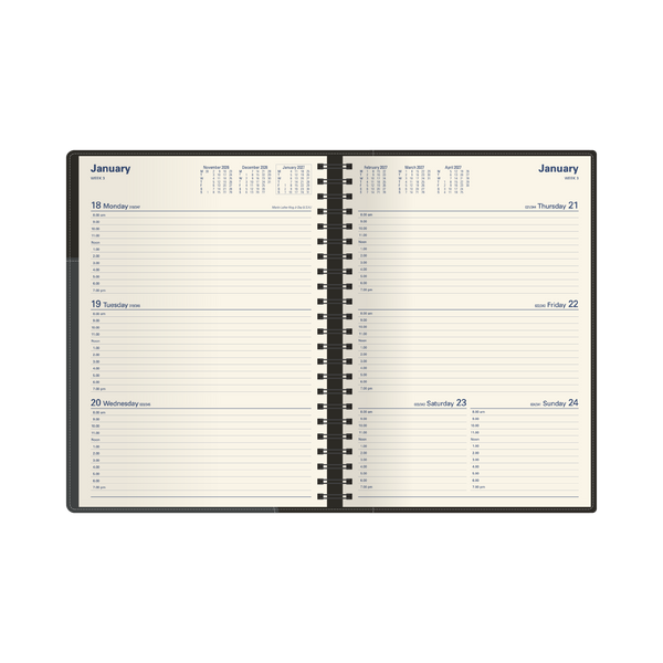 2027 Calendar Year Diary/Planner - 12 Month A4 Week to View - PU Padded Cover - Collins Associate II Range