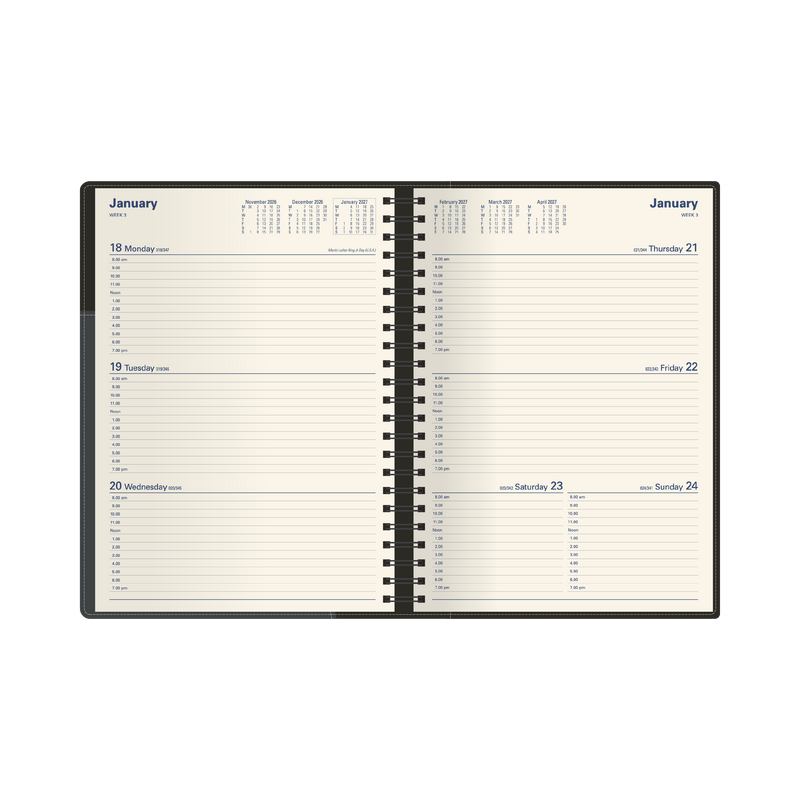 2027 Calendar Year Diary/Planner - 12 Month A4 Week to View - PU Padded Cover - Collins Associate II Range