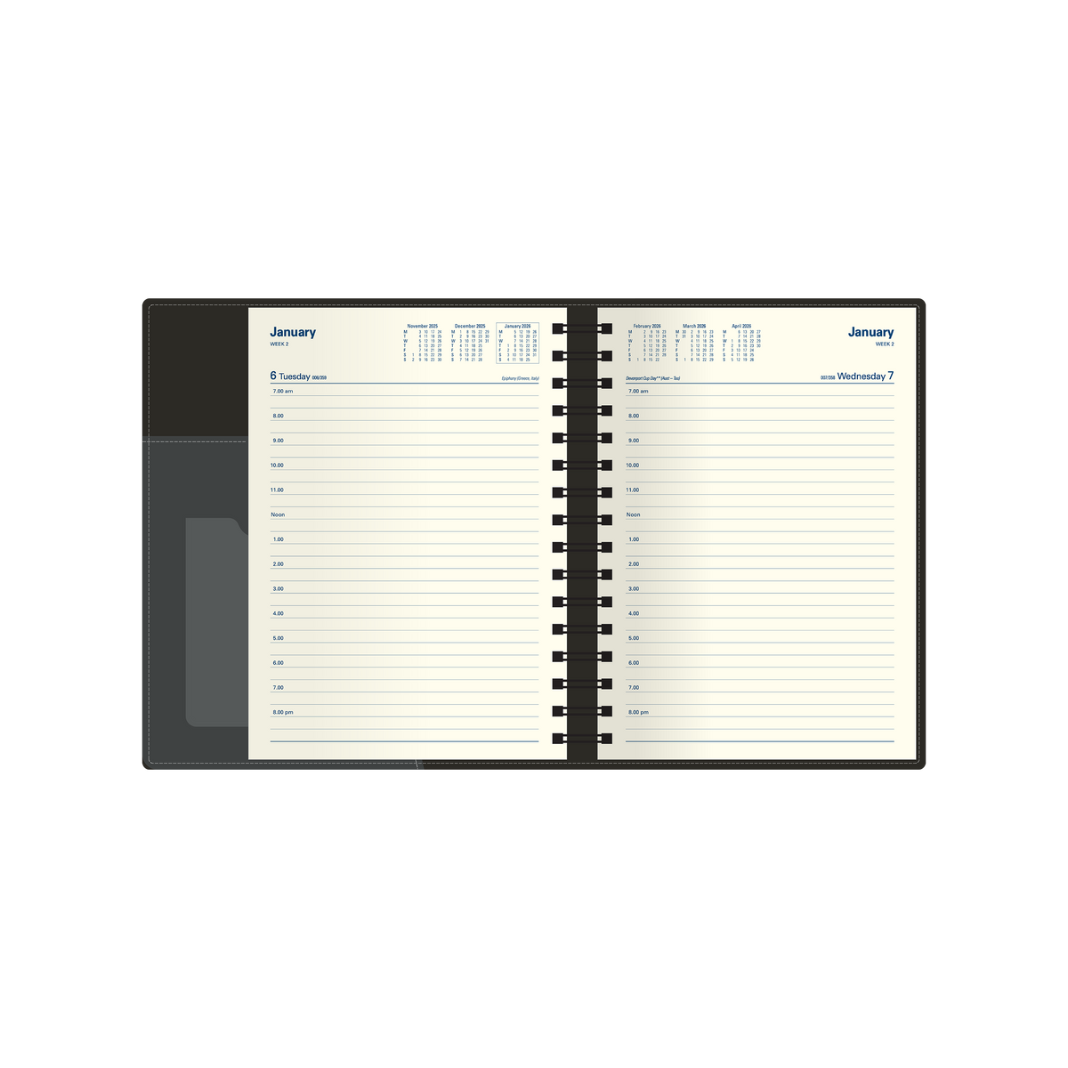 Associate II Calendar Year 2026 Diary/Planner, Day to Page, A5 PU Padded Cover
