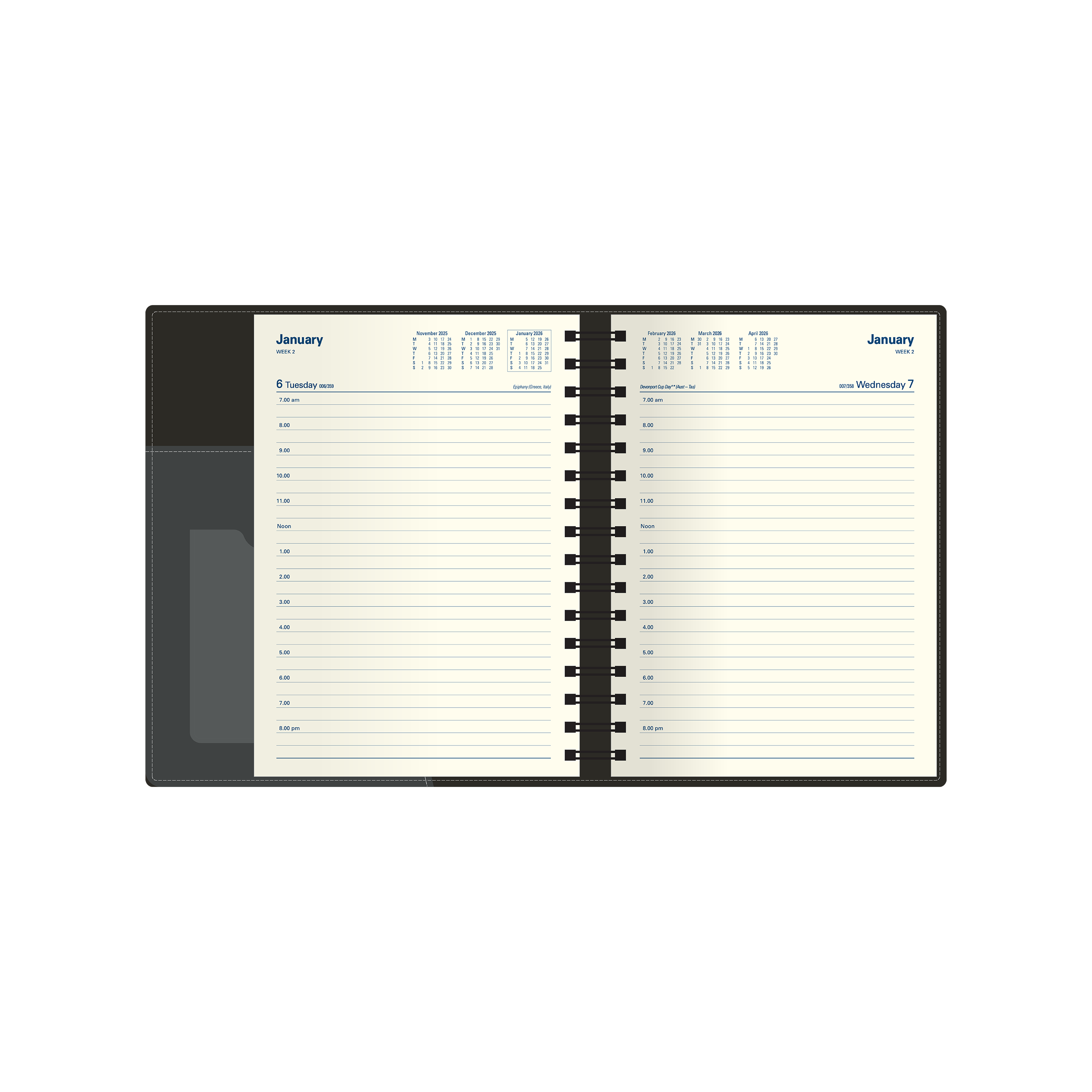 Associate II Calendar Year 2026 Diary/Planner, Day to Page, A5 PU Hard Cover