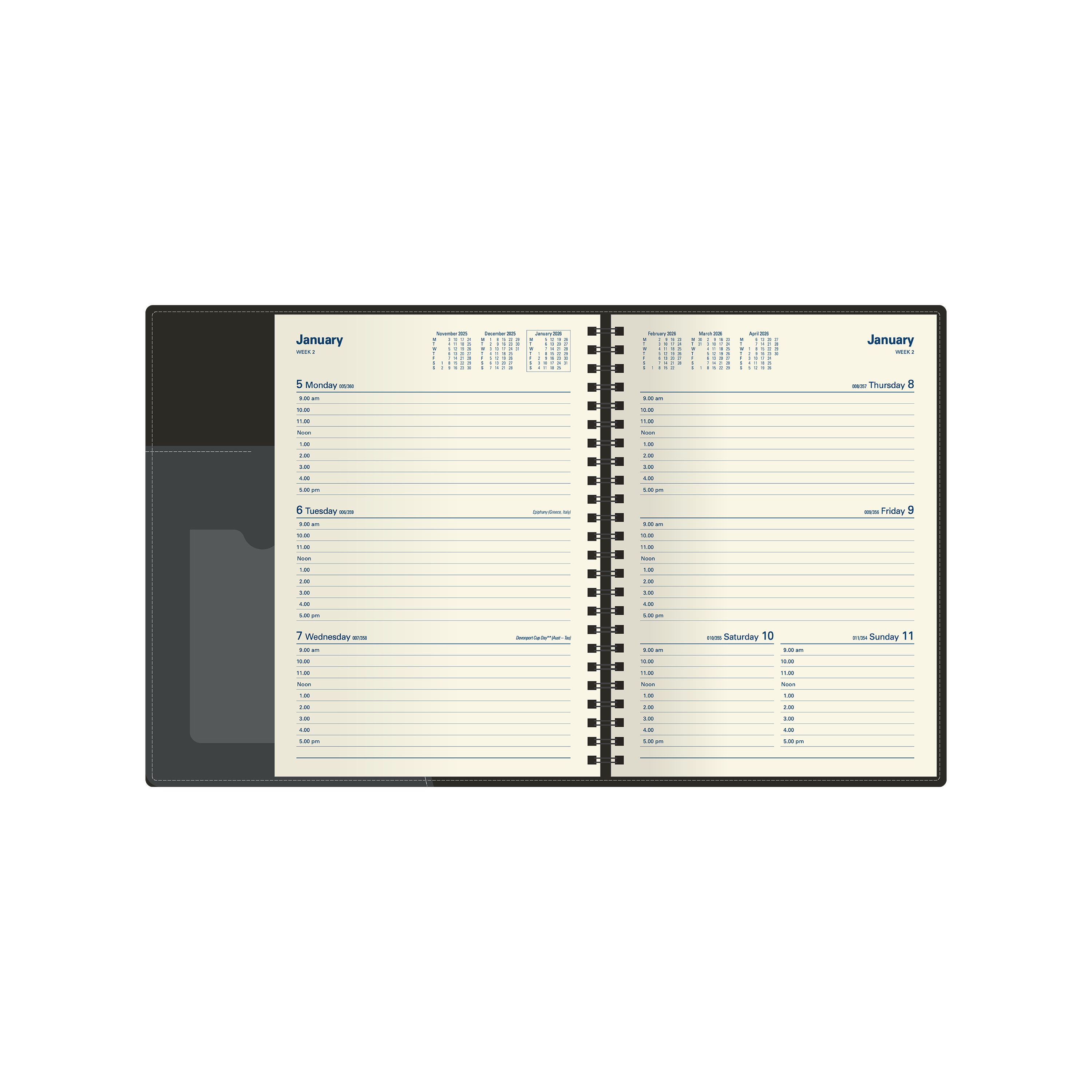Associate II Calendar Year 2026 Diary/Planner, Week to View, A5 PU Hard Cover