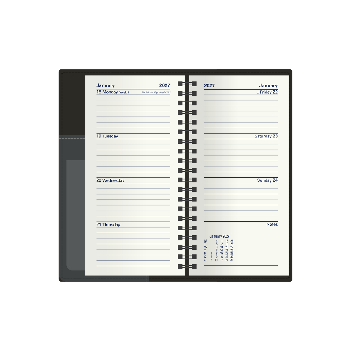 2027 Calendar Year Diary/Planner - 12 Month B6/7 Week to View - PU Padded Cover - Collins Associate II Range