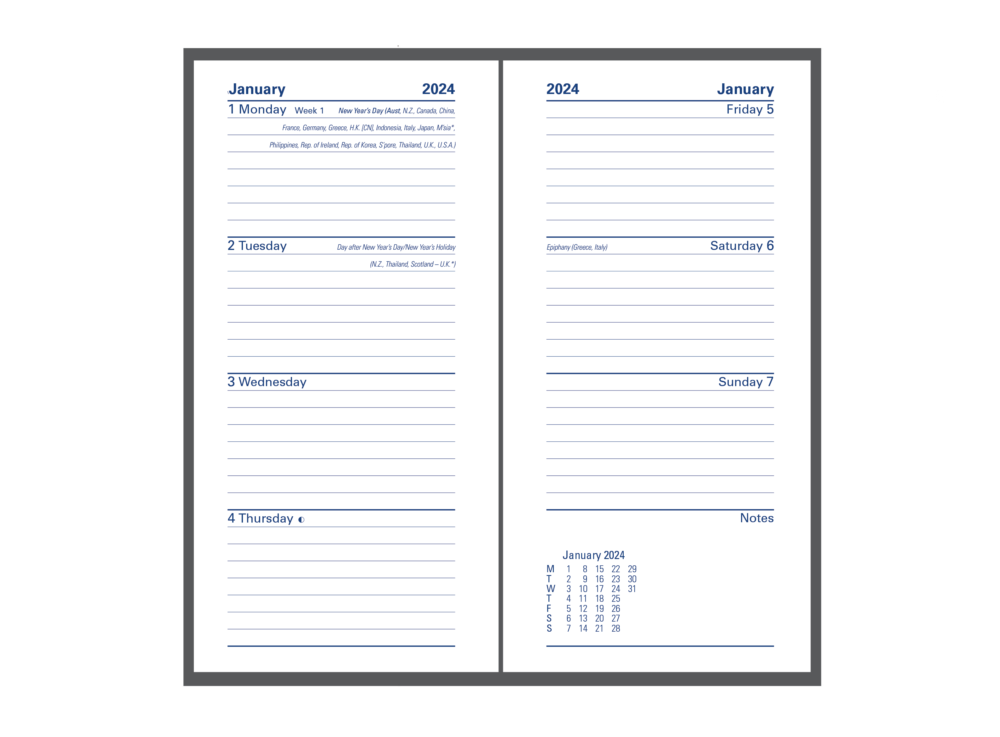 Associate II 2024 Diary - Slimline Week to View, Size B6/7