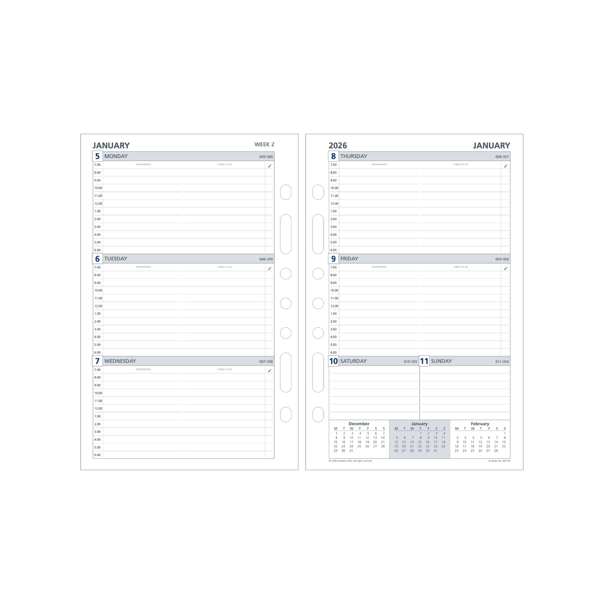 Collins - Day Planner 2025-2026 Financial Year Diary/Planner, Week to View, Desk (216x140mm) Refill
