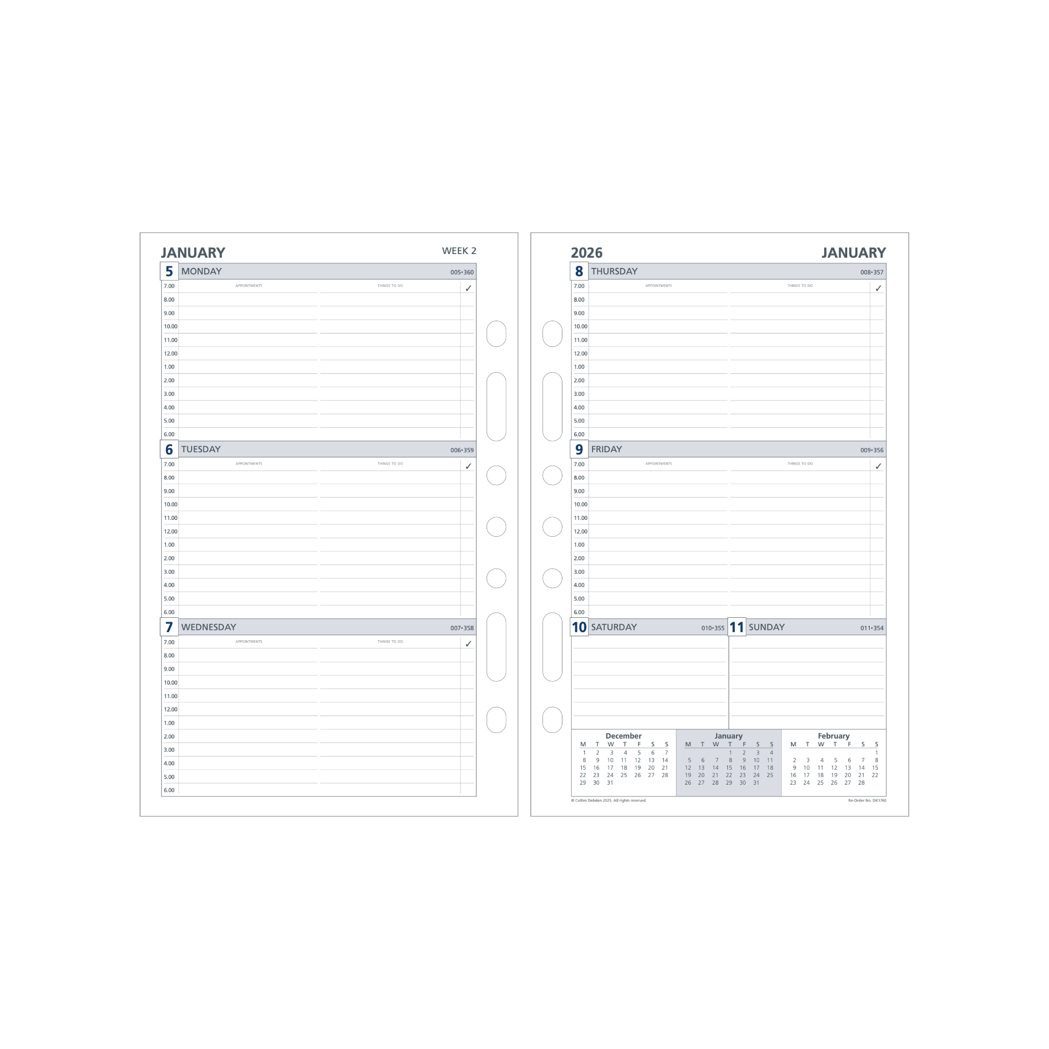 Collins - Day Planner 2025-2026 Financial Year Diary/Planner, Week to View, Desk (216x140mm) Refill