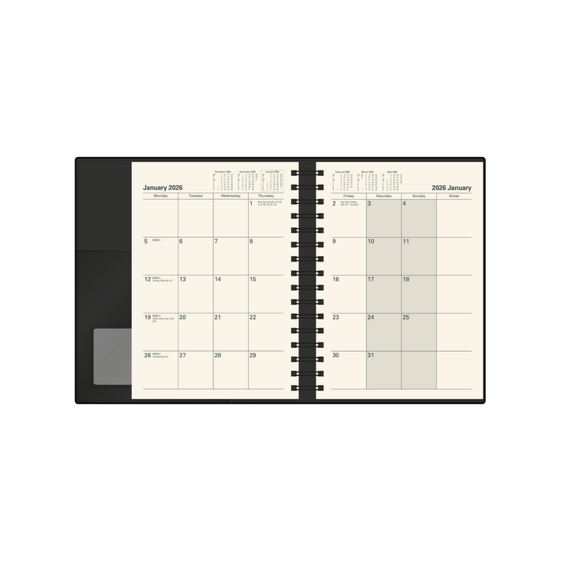 Vanessa Calendar Year 2026 Diary/Planner, Month to View with Notes, A5 PU Soft Cover