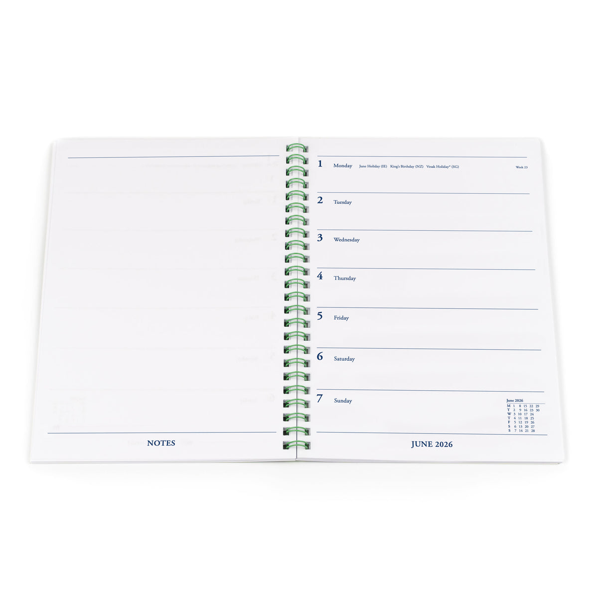 Colplan Calendar Year 2026 Diary/Planner, Week to View (Right) with Notes (Left), A5 Soft Cover