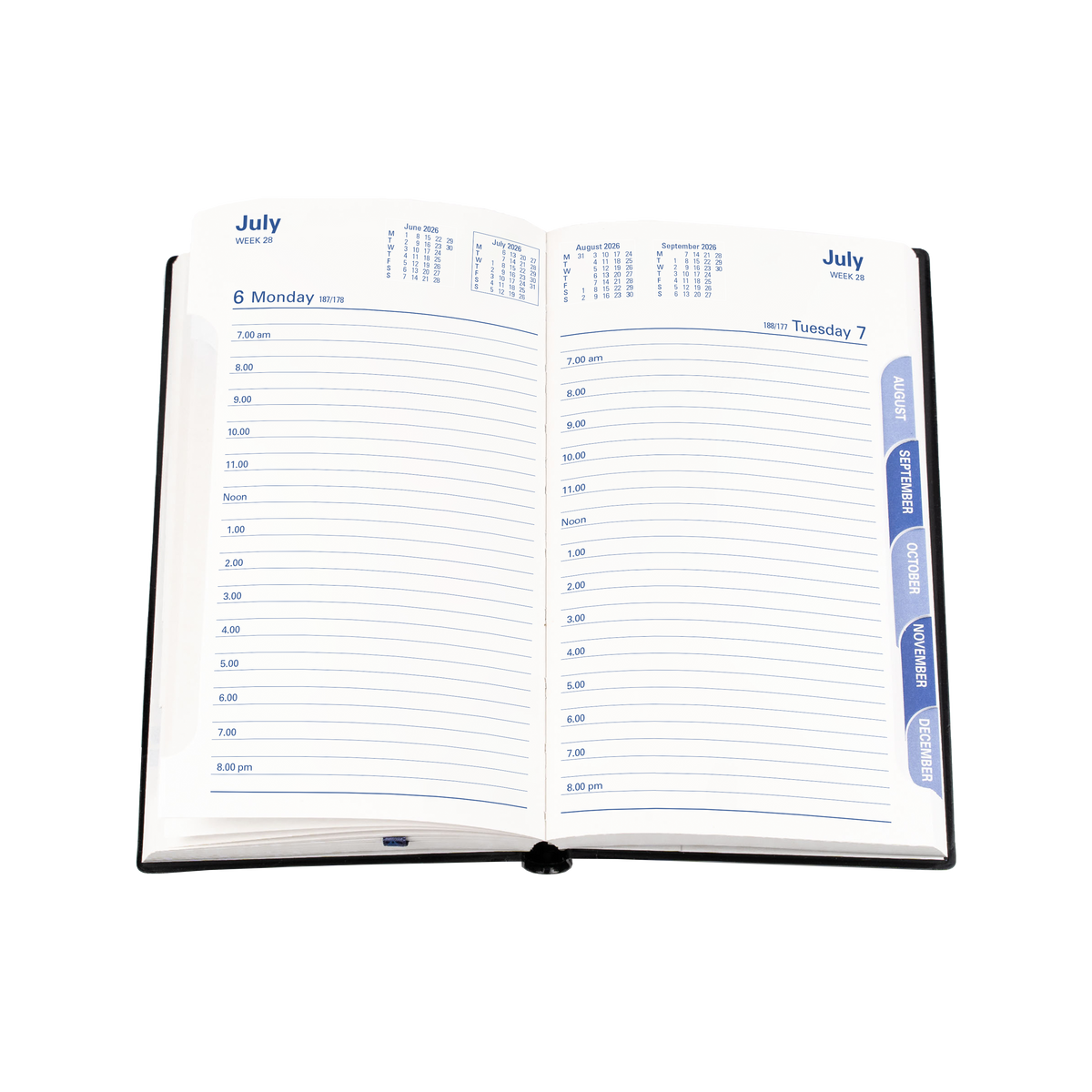 Belmont Calendar Year 2026 Diary/Planner, Day to Page with Monthly Tabs, Octavo Hard Cover