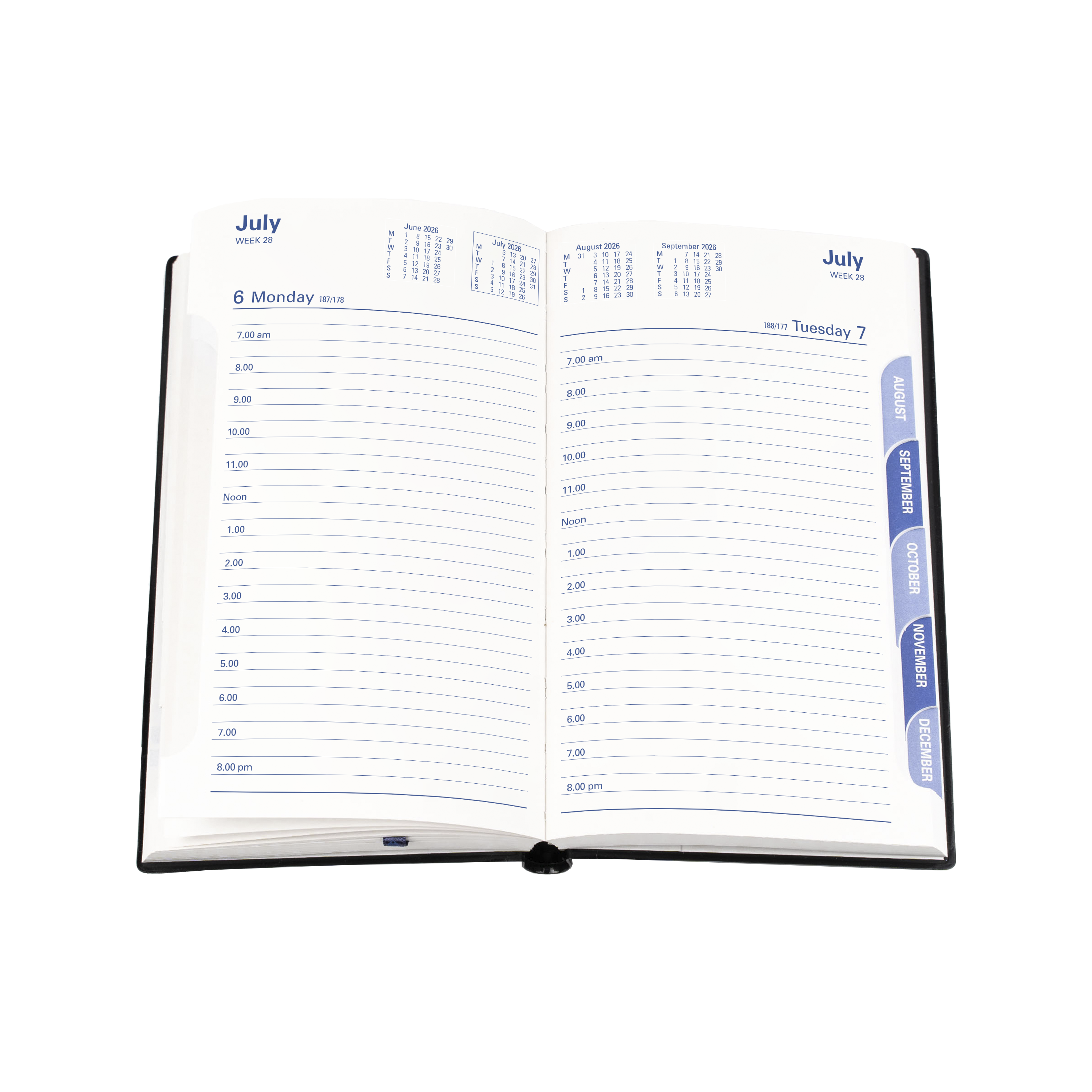 Belmont Calendar Year 2026 Diary/Planner, Day to Page with Monthly Tabs, Octavo Hard Cover