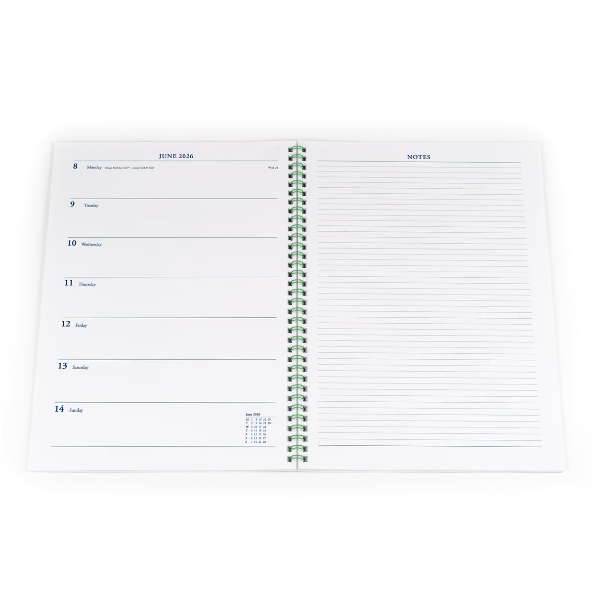 Colplan Calendar Year 2026 Diary/Planner, Week to View (Left) with Notes (Right), A4 Soft Cover