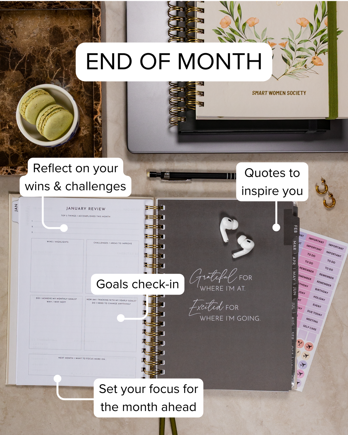 Smart Women Society Calendar Year 2026 Diary/Planner, Week to View, B5 Wiro Bound -Charcoal