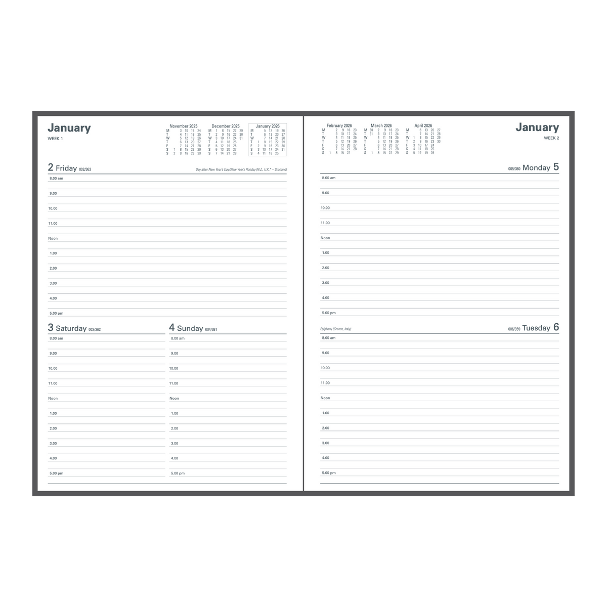Collins - Financial Year 2025-2026 Diary/Planner, 2 Days to Page, A4 Hard Cover