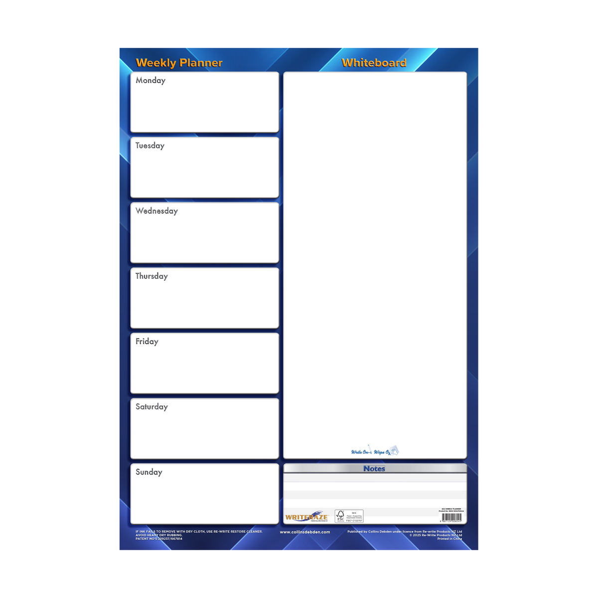Collins - Writeraze Perpetual Week to View Wall Planner, 500 x 700mm