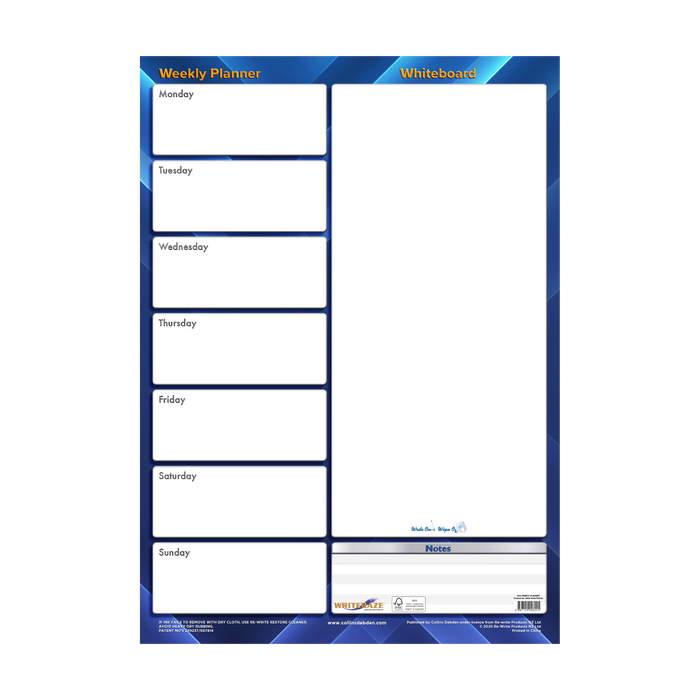 Collins - Writeraze Perpetual Week to View Wall Planner, 500 x 700mm