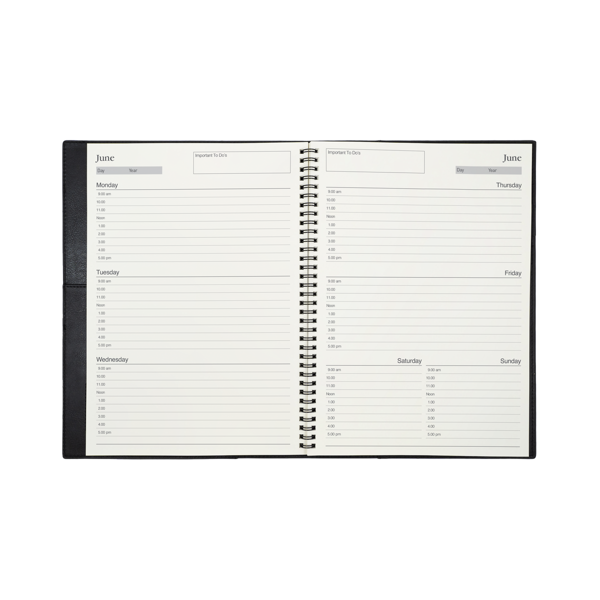 Collins Vanessa - A4 Week to View Any Year Diary - Black