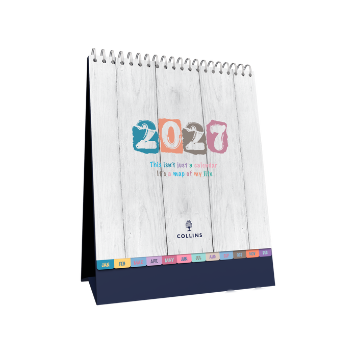 2027 Calendar Year Diary/Planner - 12 Month (h220 x w175mm) Month to View - Wiro Bound Desk Calendar in Brighton - Collins Desktop Calendars Range