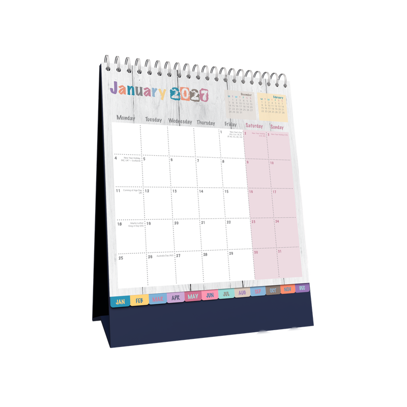 2027 Calendar Year Diary/Planner - 12 Month (h220 x w175mm) Month to View - Wiro Bound Desk Calendar in Brighton - Collins Desktop Calendars Range