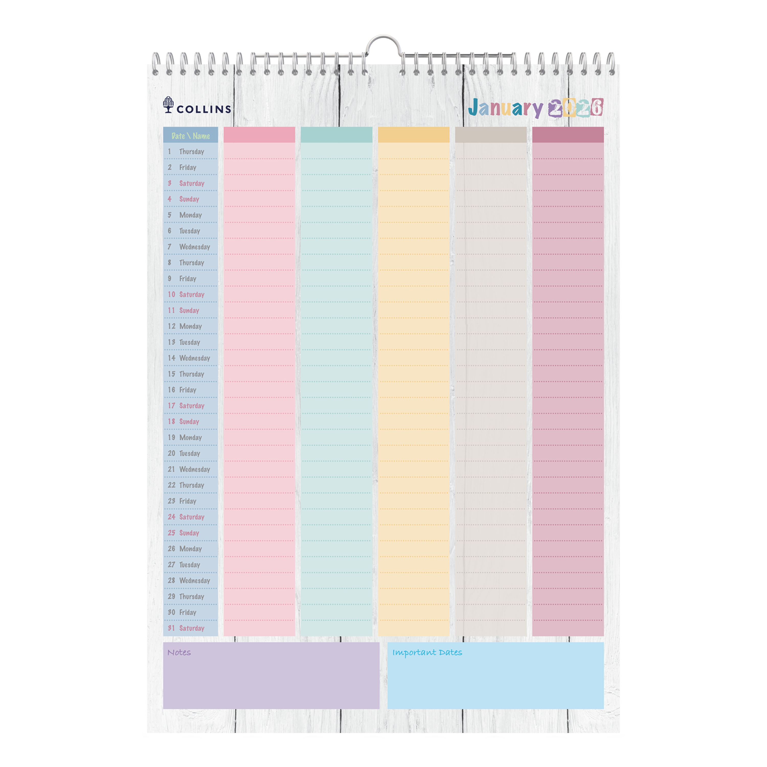 Brighton Wall Calendar Year 2026 Diary/Planner, Month to View, A3 Wiro Hanger