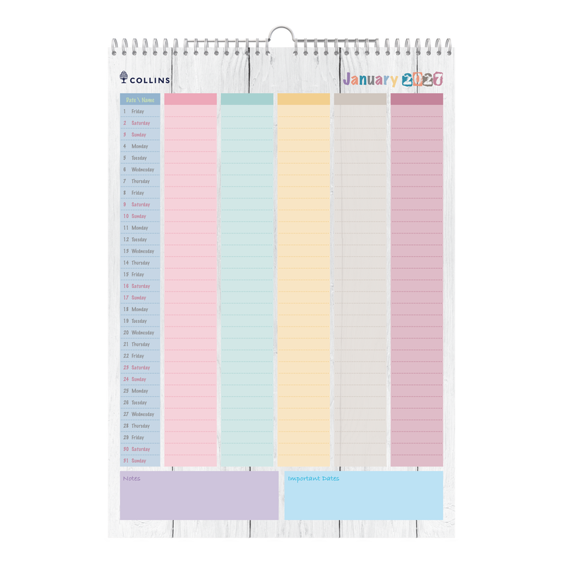 2027 Calendar Year Diary/Planner - 12 Month A3 Month to View - Wiro Hanger Wall Calendar in Brighton - Collins Desktop Calendars Range