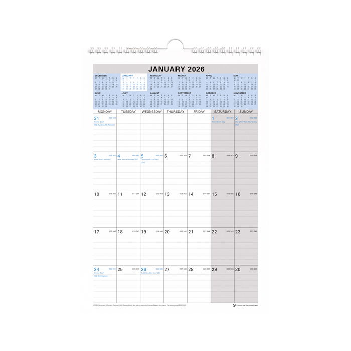 Wall Planner Calendar Year 2026 Diary/Planner, Month to View, A4 Wiro Calendar