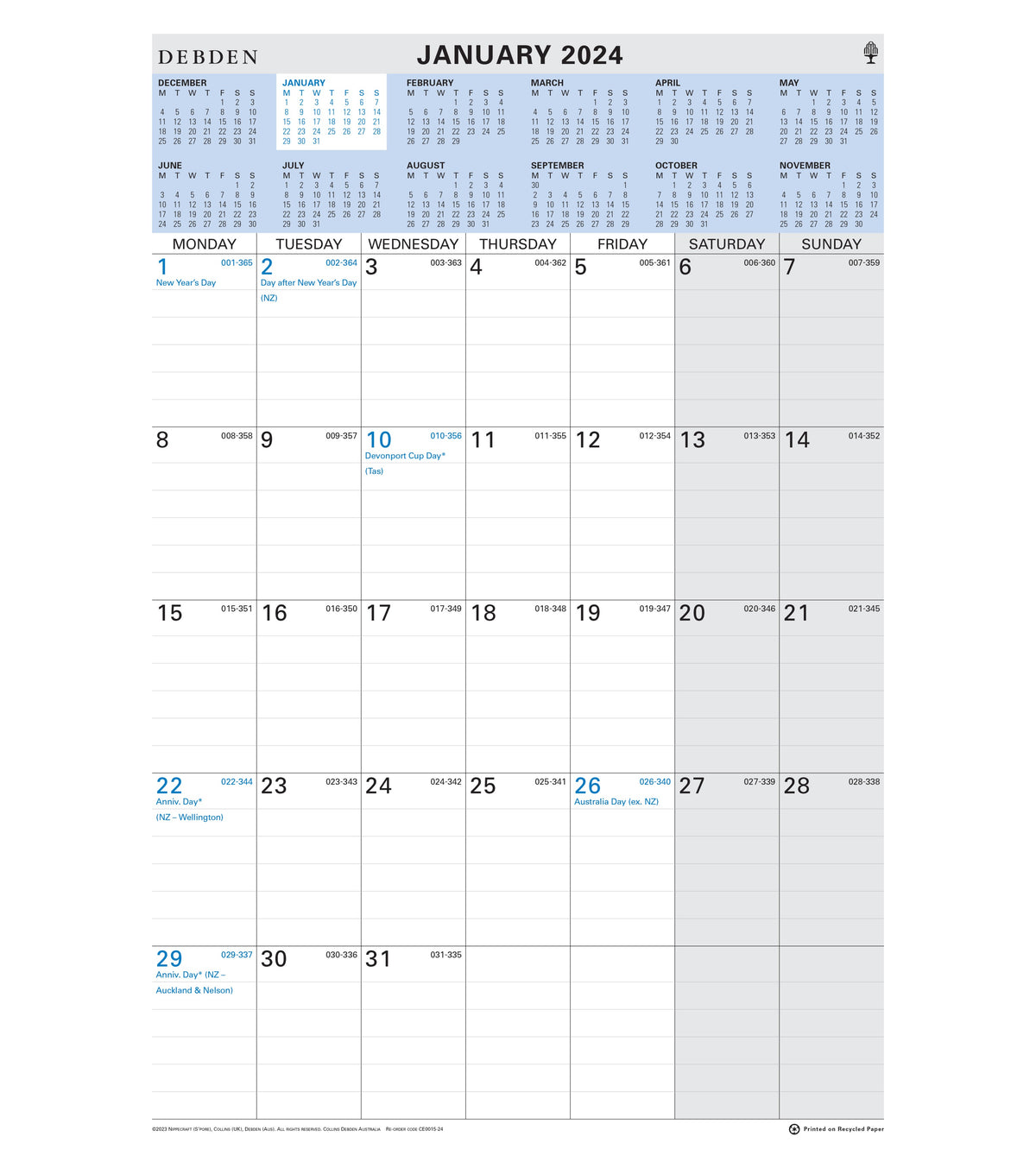 Collins Wall Planners & Calendars 2024 12 Month Wiro Calendar