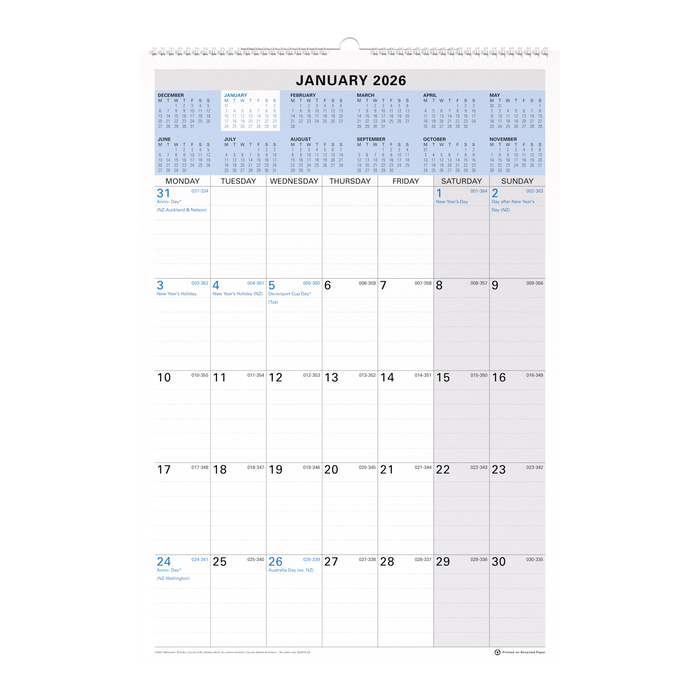 Wall Planner Calendar Year 2026 Diary/Planner, Month to View, h577 x w394mm Wiro Calendar