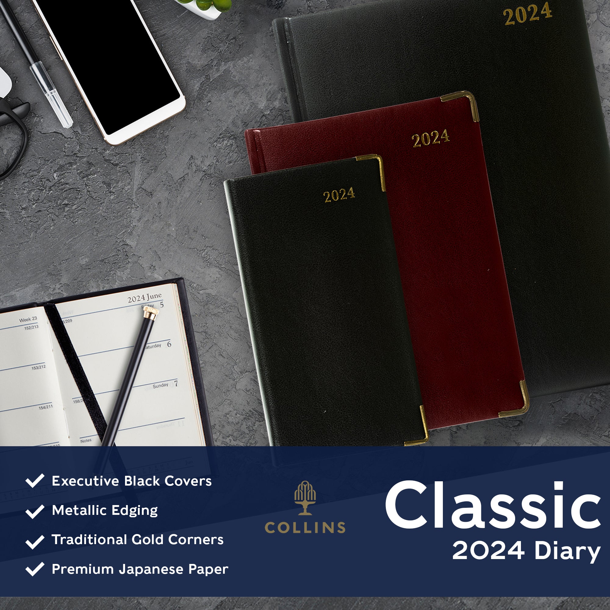 Classic 2024 Diary - Day to Page, Size Manager