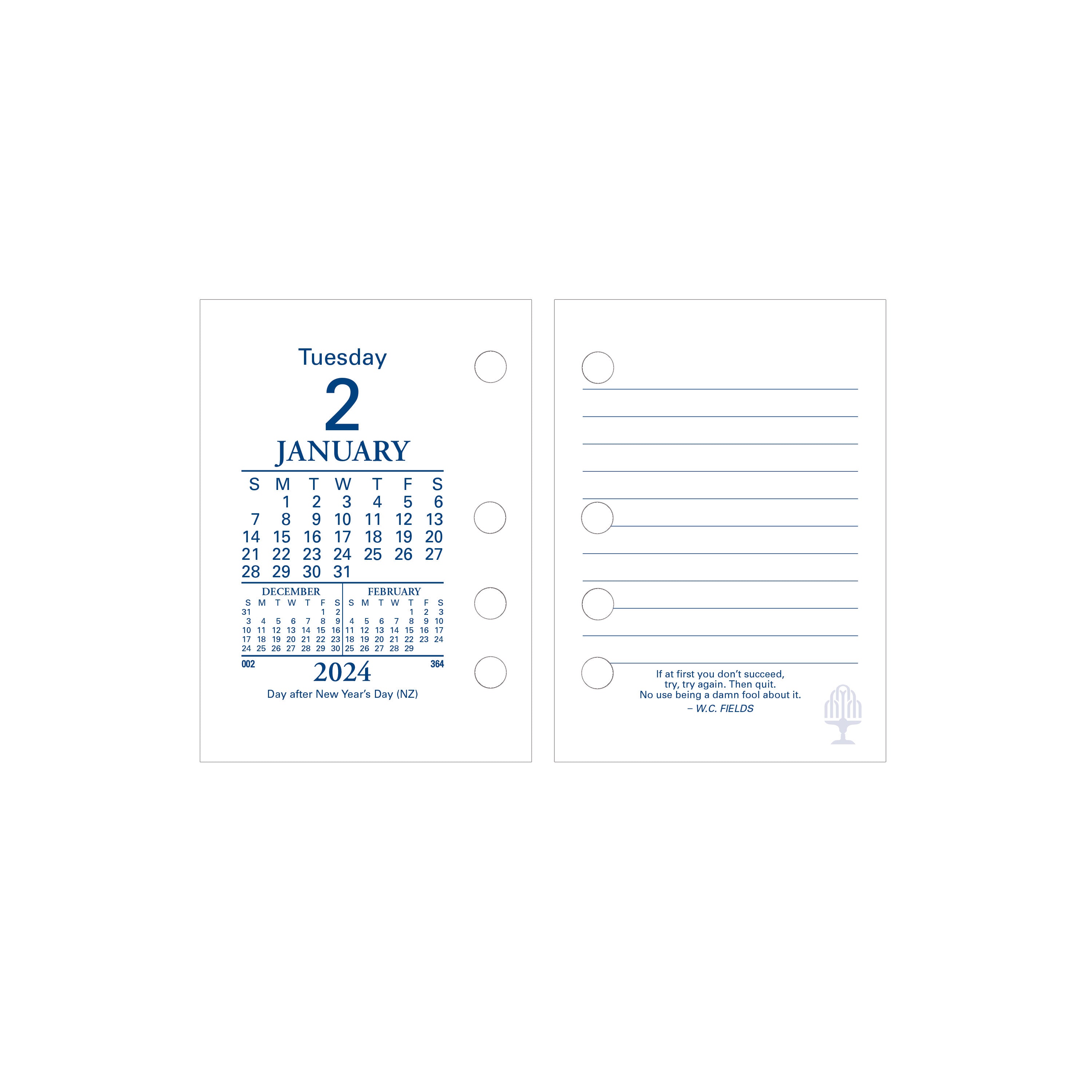 Desk Calendar Accessories 2024 - 1 Day to Page (Side Punch Refills) (102 x 76mm)