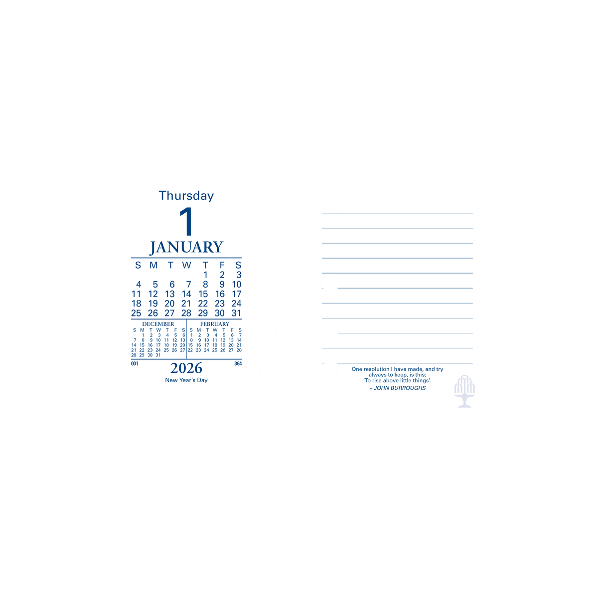 Desk Calendar Accessories - Day to Page, Side Punch Refill, Calendar Year 2026 Diary/Planner