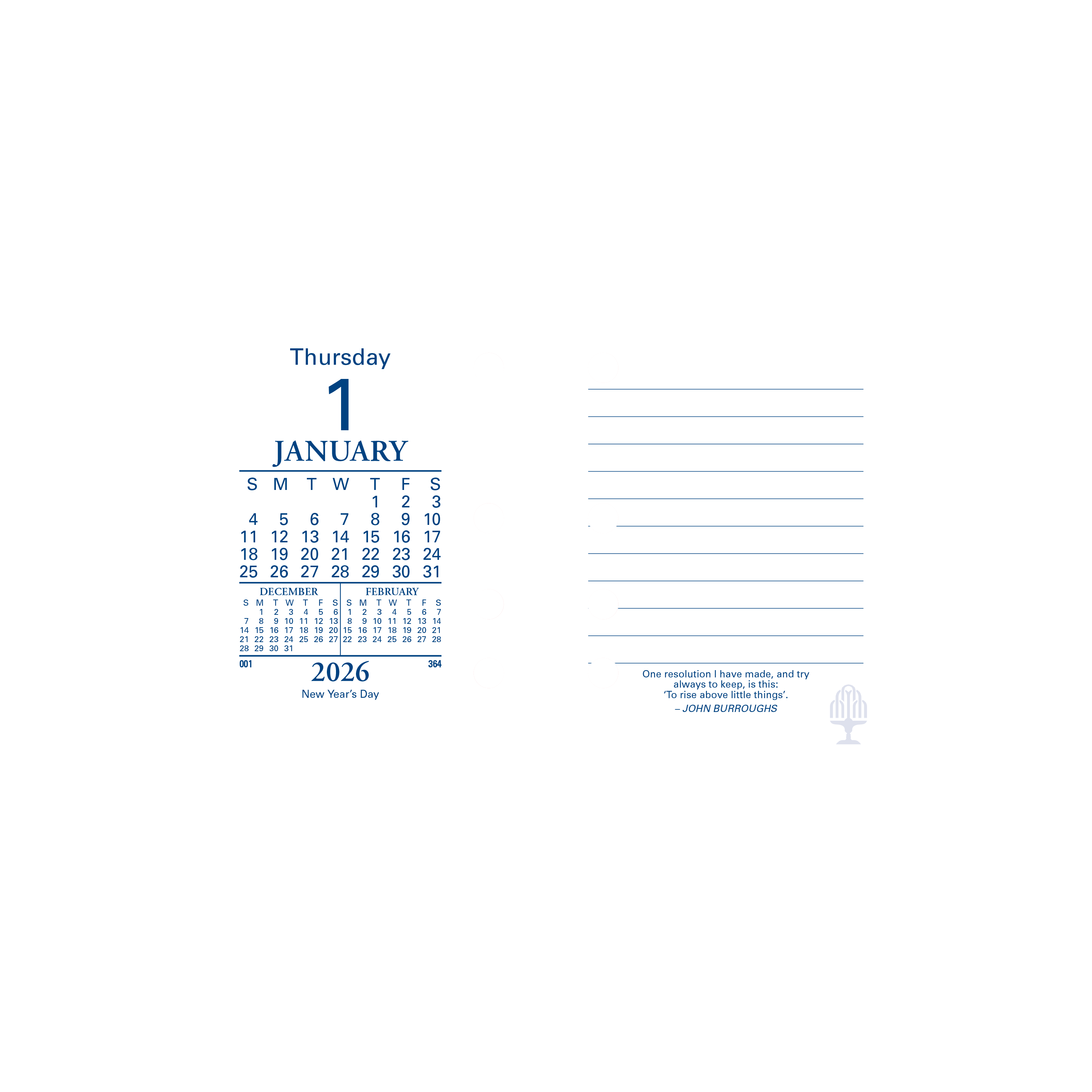 Desk Calendar Accessories - Day to Page, Side Punch Refill, Calendar Year 2026 Diary/Planner