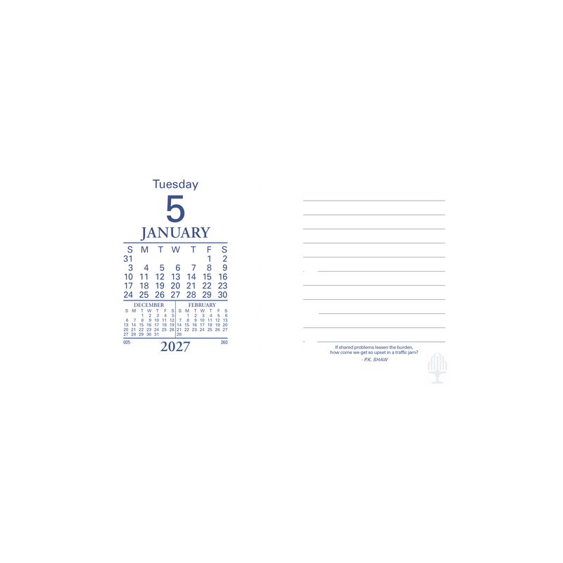 2027 Calendar Year Diary/Planner - 12 Month (h102 x w76mm) Day to Page - Side Punch Refill - Collins Desk Calendar Accessories Range