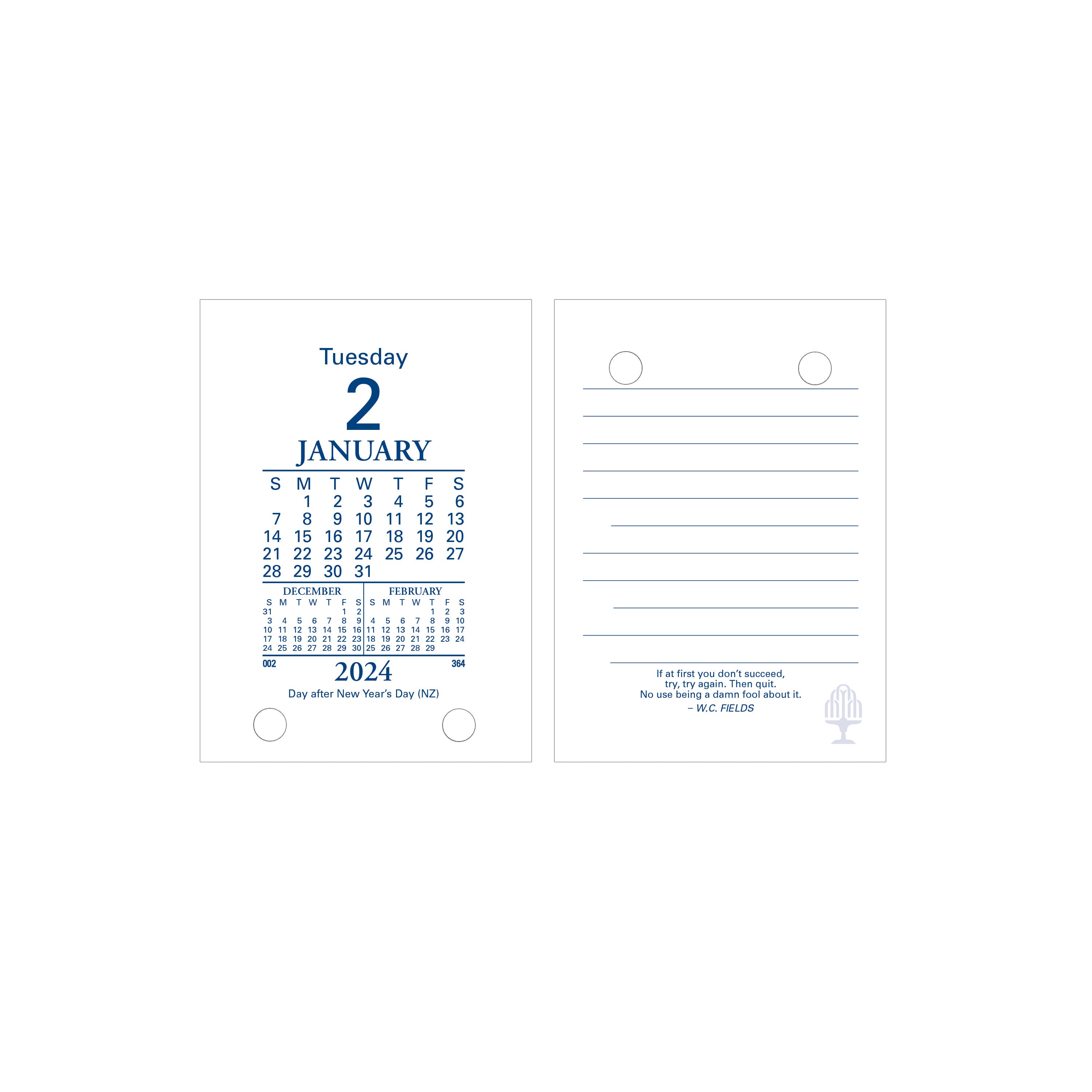 Desk Calendar Accessories 2024 - 1 Day to Page (Top Punch Refills) (102 x 76mm)