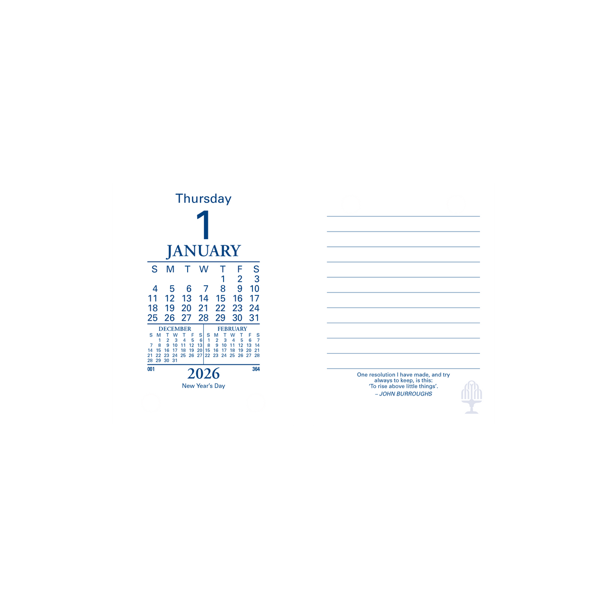 Desk Calendar Accessories - Day to Page, Top Punch Refill, Calendar Year 2026 Diary/Planner