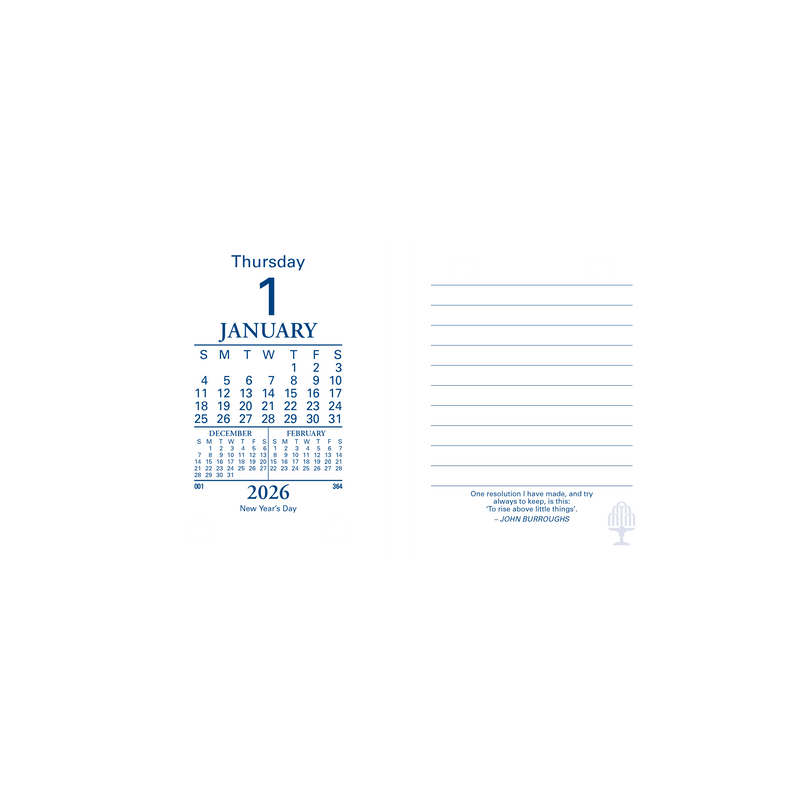 Desk Calendar Accessories - Day to Page, Top Punch Refill, Calendar Year 2026 Diary/Planner