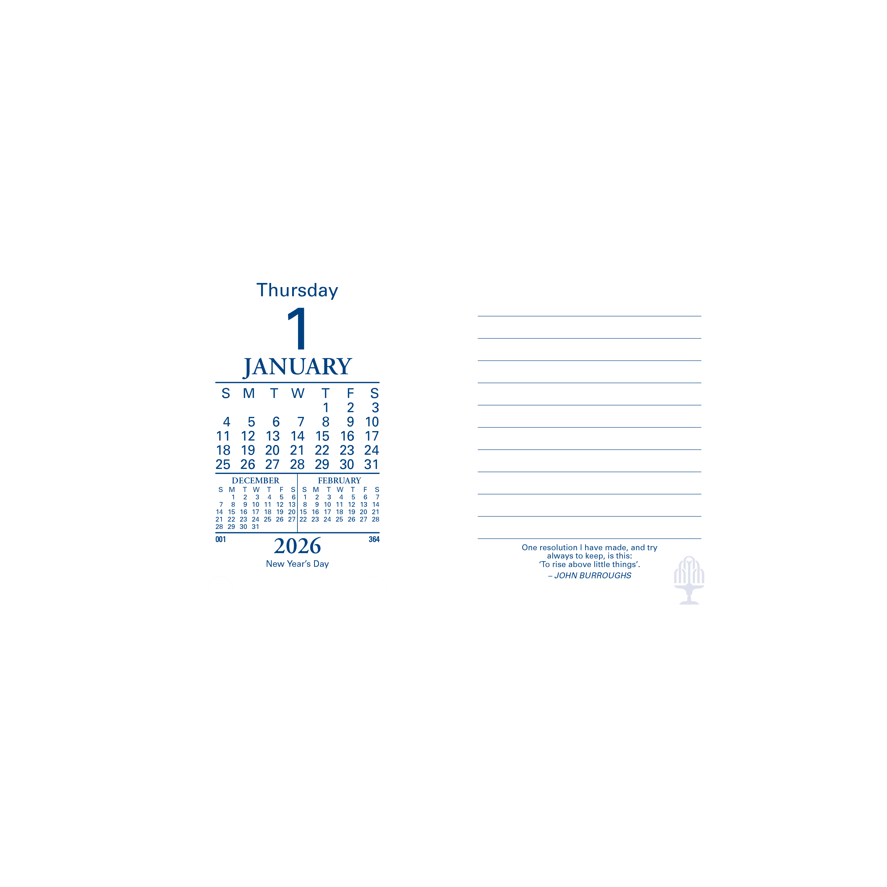 Desk Calendar Accessories - Day to Page, Top Punch Refill, Calendar Year 2026 Diary/Planner